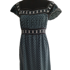 MAX Studio Blue/Green Floral Dress Square Neck Empire Waist Geometric Dress